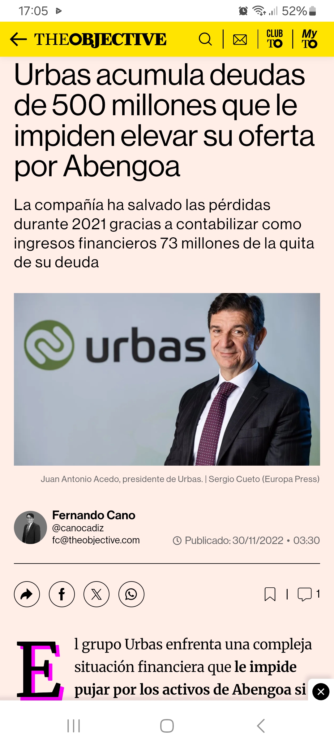 Cllate zanahorio! Y lee! De 500 fecha de noviembre de 2022 millones a 114 estos ultimos resultados
Urbas acumula deudas de 500 millones que le impiden elevar su oferta por Abengoa | THE OBJECTIVE https://theobjective.com/economia/2022-11-30/urbas-deudas-abengoa/