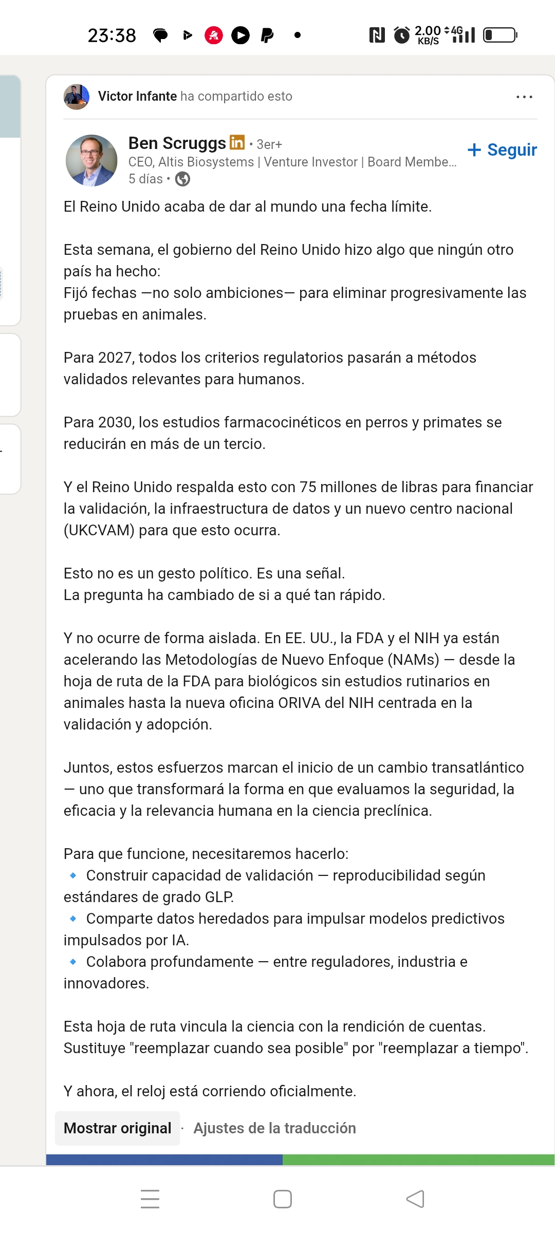 El contrato será poquico o muchico es en EEUU, lo que ellos significa para biobide y por ende a nuestra empresa, pero lo mejor es la noticia que pongo y que traslada el CEO en Reino Unido ,para el 2027 ya no sé podrá usar animales en los laboratorios,eso sigue dando un potencial a Biobide impresionante.