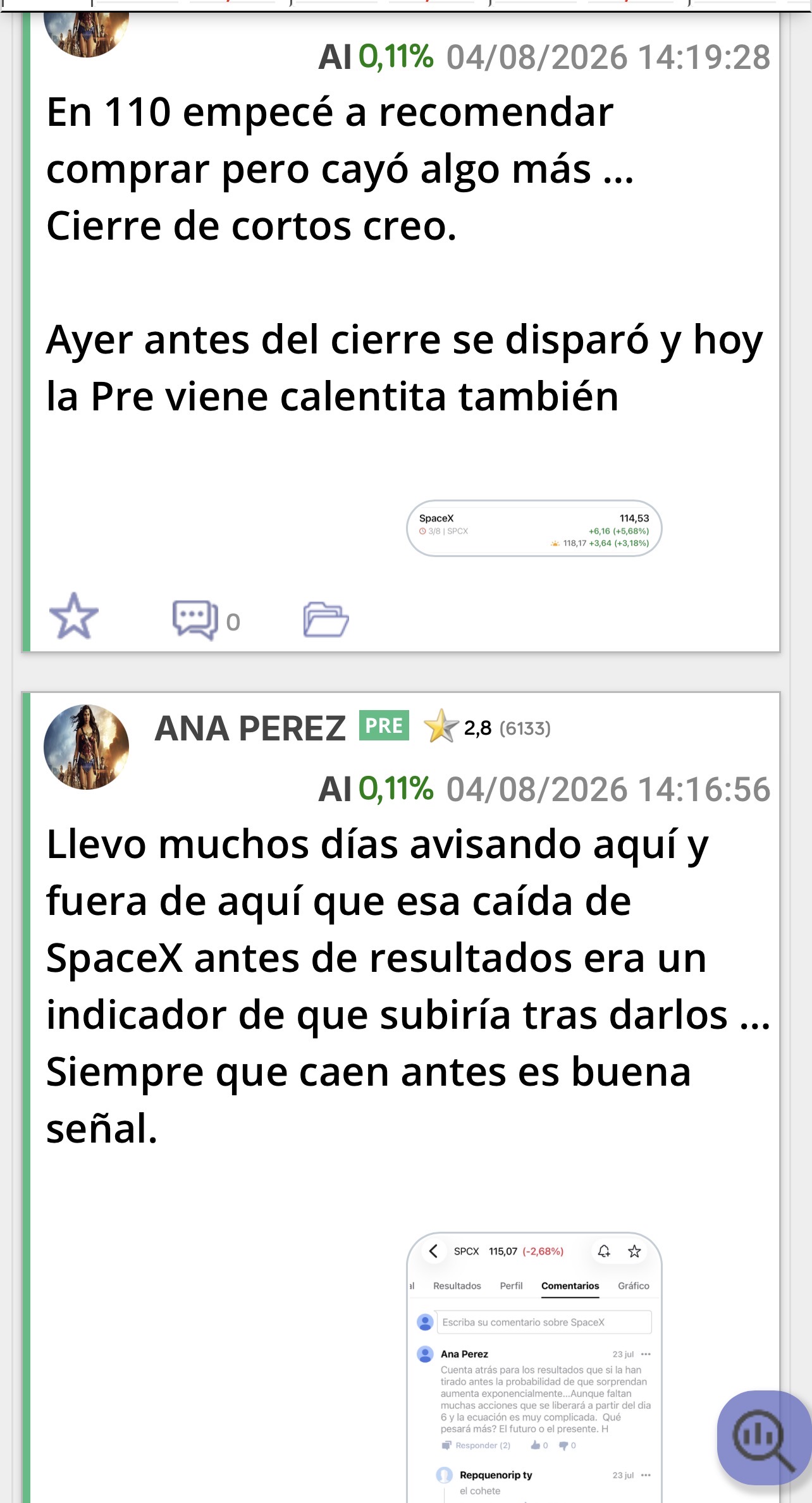 Lo de SpaceX te ayudé o fue sin leerme por tu cuenta…???
Ese día que lo dije aquí aún no había tocado suelo en 104
Ese día andaba en los 108 que se puede comprobar
