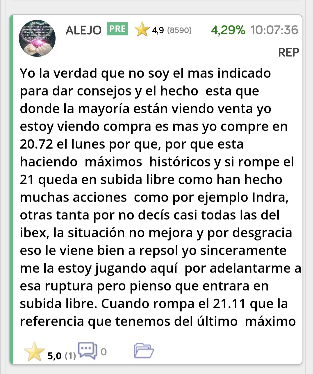 Pues por una vez, mi previsión se está cumpliendo, se puede confirmar que estamos en subida libre