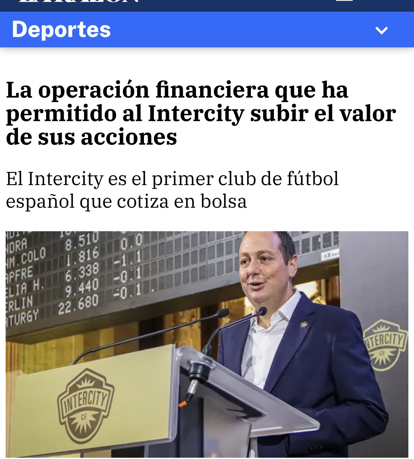 grafico de la accion Intercity CF