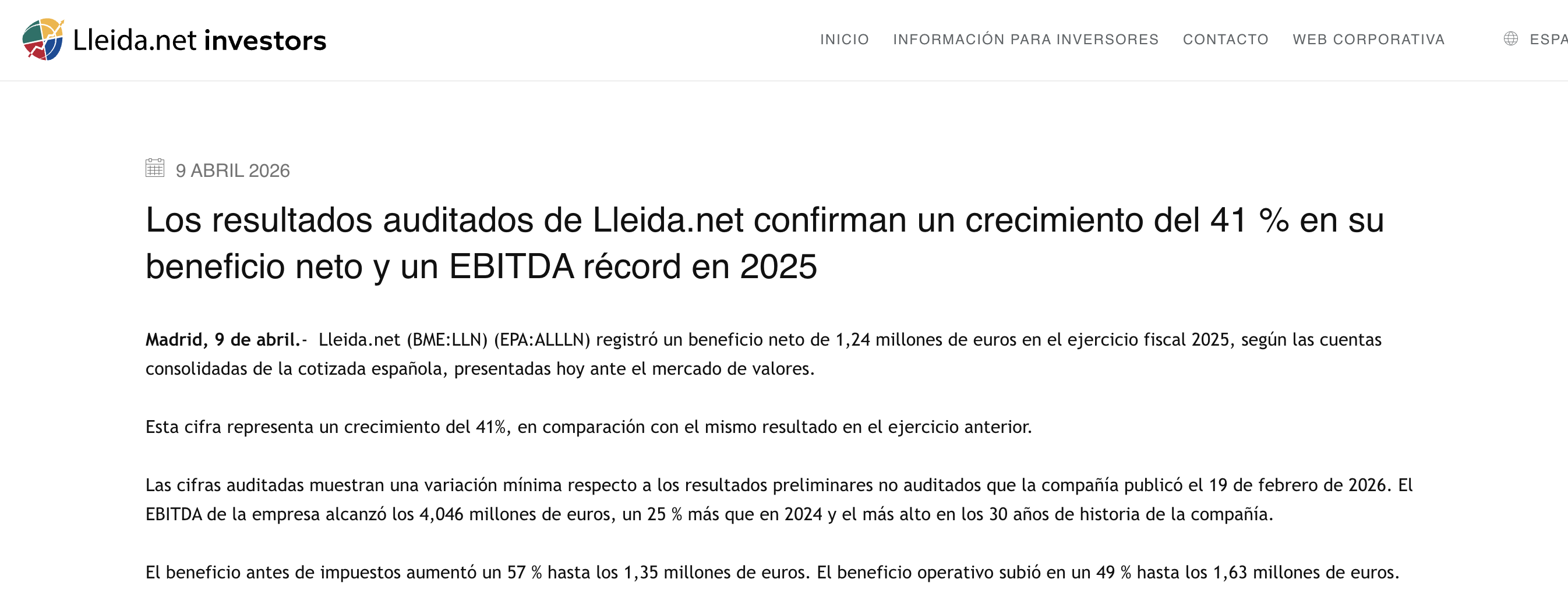 grafico de la accion Lleidanetworks