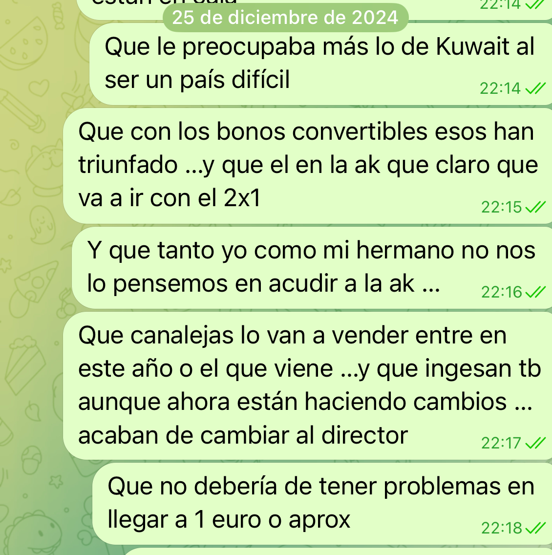 El 25 de diciembre ya lo puse alguna cosa se sabía otras como lo de Kuwait y lo de los cambios internos en ingesan pues salió hace poco ! Así que nada nuevo ! Lo dicho es el drama y la importancia que le queramos dar ….volveremos arriba pronto y aquí no ha pasado nada ! Suerte a todos… y yo como siempre compraré por debajo de 0.50 cada vez que pueda ayer cayeron 40.000