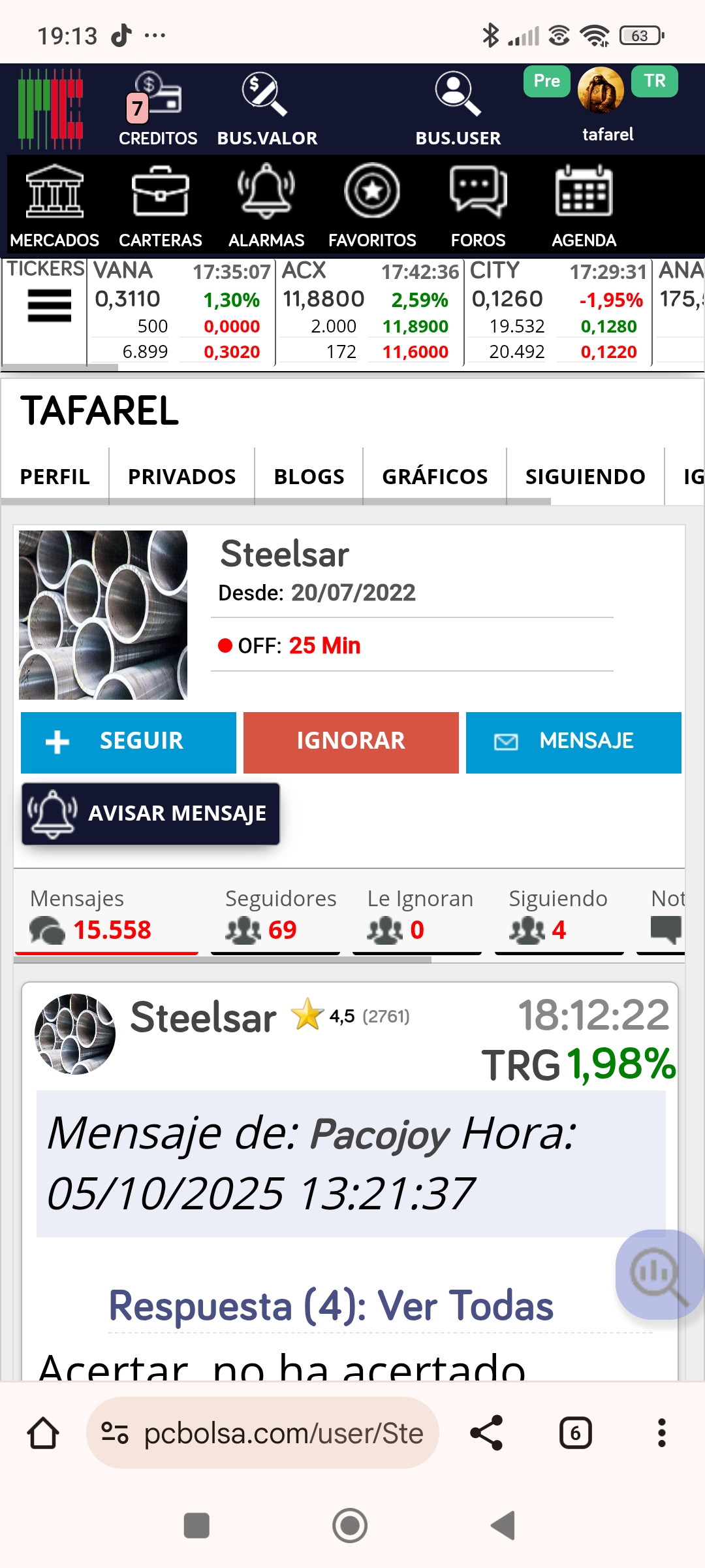 Perfil creado para la cotizada de tubos reunidos antes de su subida, ganarse a un foro y convencerlos para no soltar papelitos mientras la empresa en la que curra es el maximo accionista de esa cotizada,...y reducio su participación en 8 millones de acciones durante esa subida