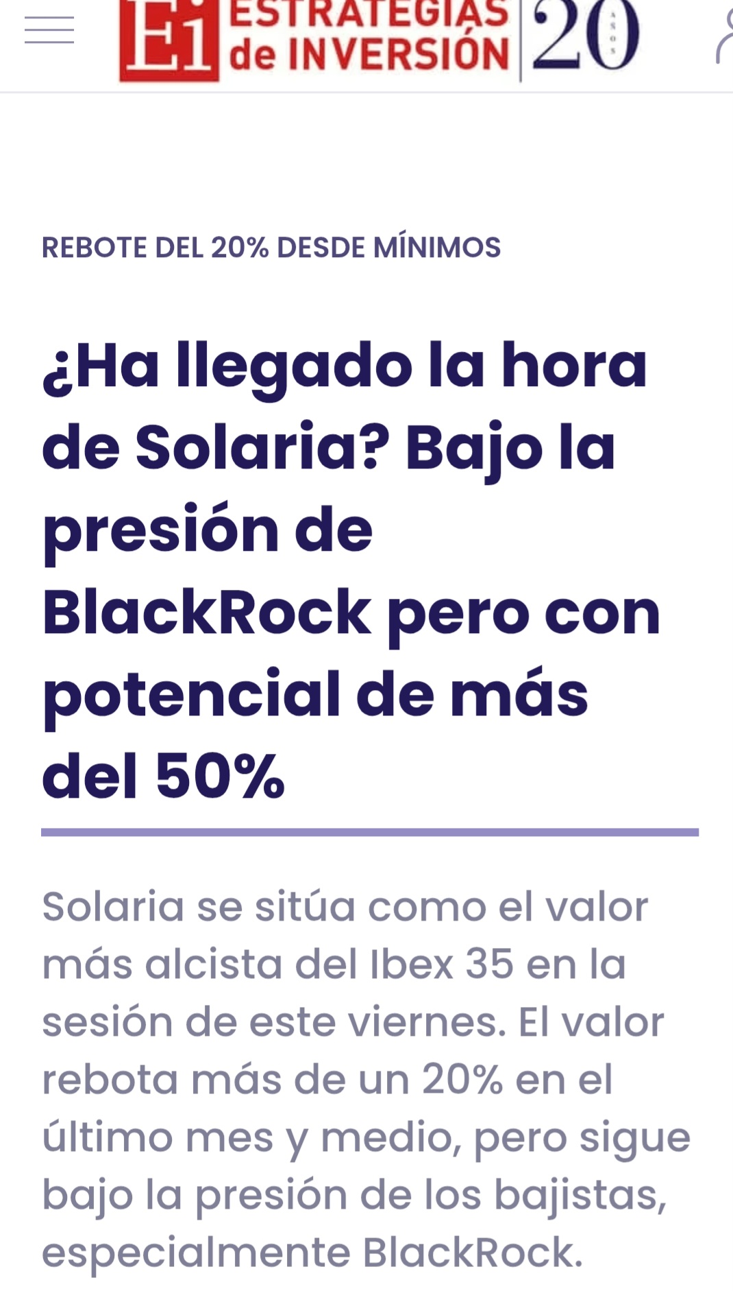 Hoy todos los medios de comunicación económicos hablan bien de Solaria, ojalá y lo sigan haciendo durante mucho tiempo. <span class="Emo7"> </span>
