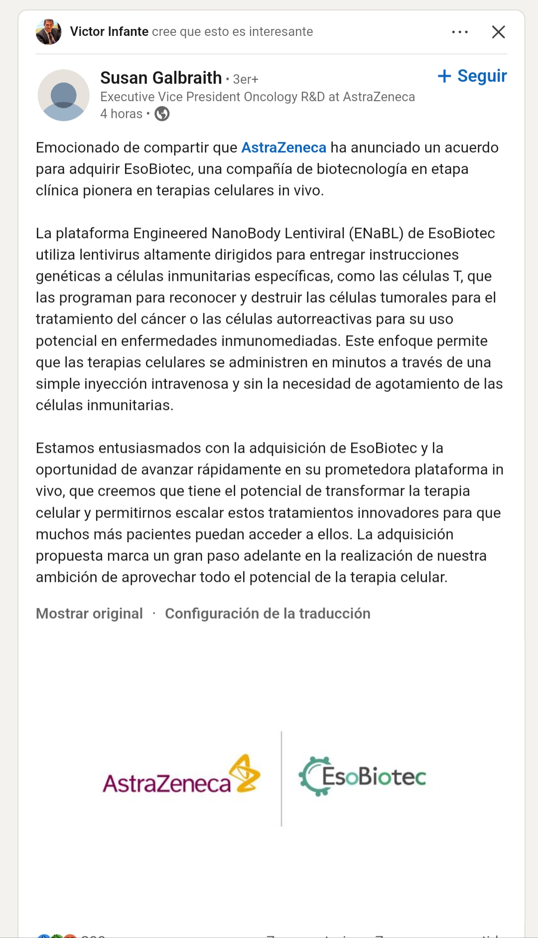 Más infante sobre la compra de astrazeneca