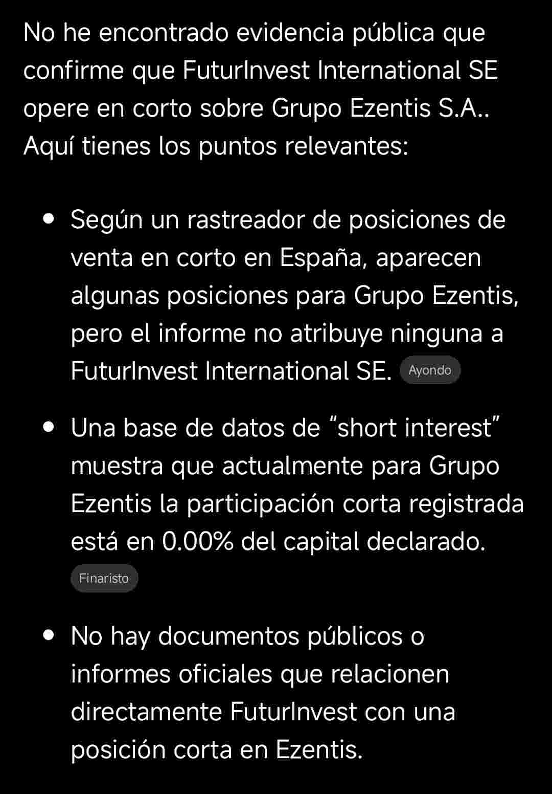 No hay posiciones cortas en Ezentis