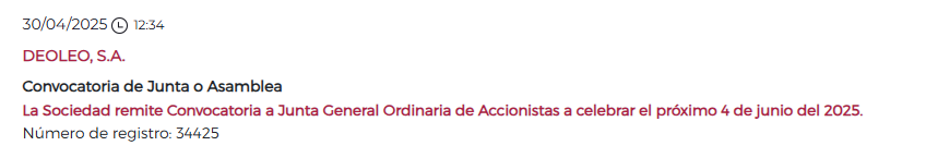 En concreto el dia 30 de abril a las 12:34 de 2025