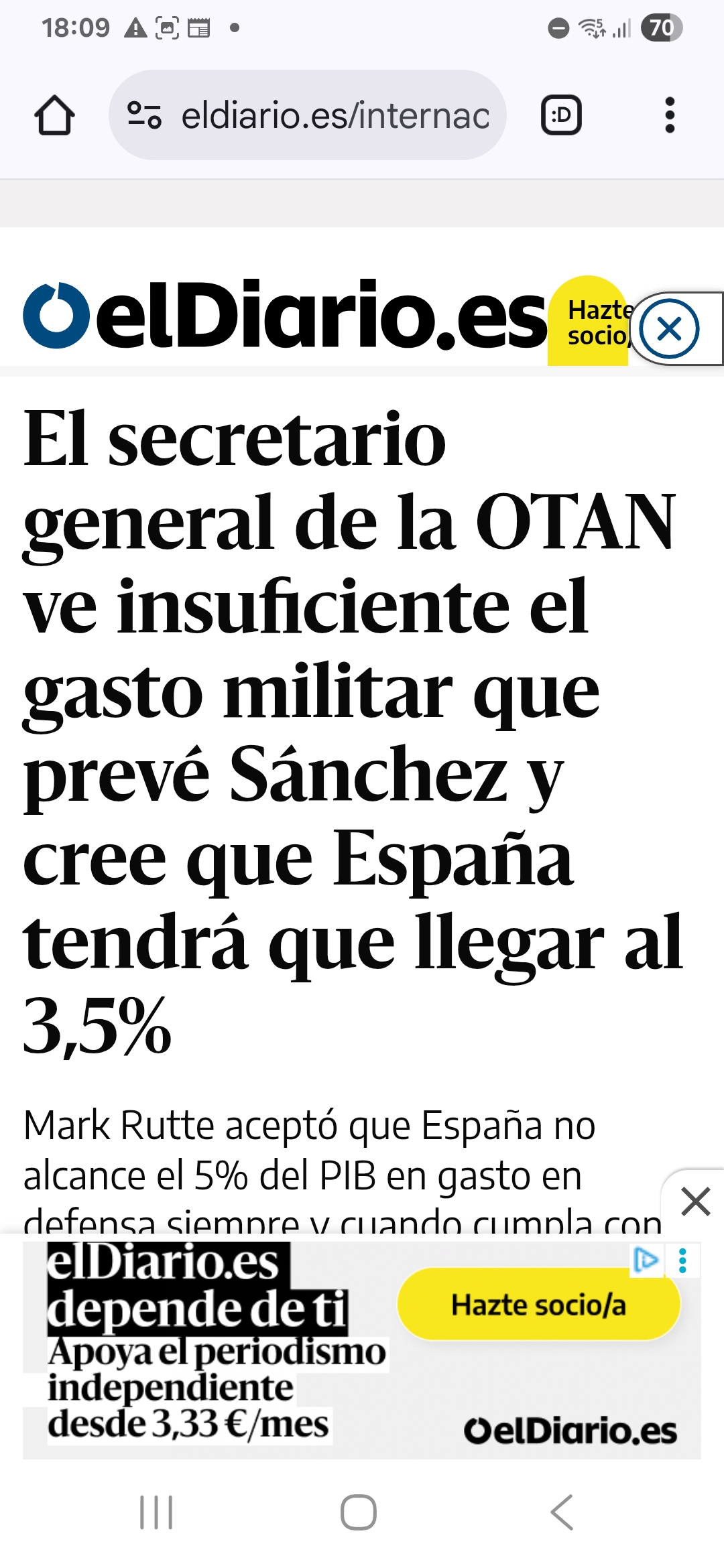 Um jarro de agua fría para Sanchez...Rutte le niega que vaya a ser suficiente el gasto del 2,1% y le dice a España que tiene que subir al menos al 3,5%...
Hala, Sanchez, a lidiar con el holandes y tus socios de Sumar...
...¿Acabará diciendo que en Nueva York huele a asufreeee????.