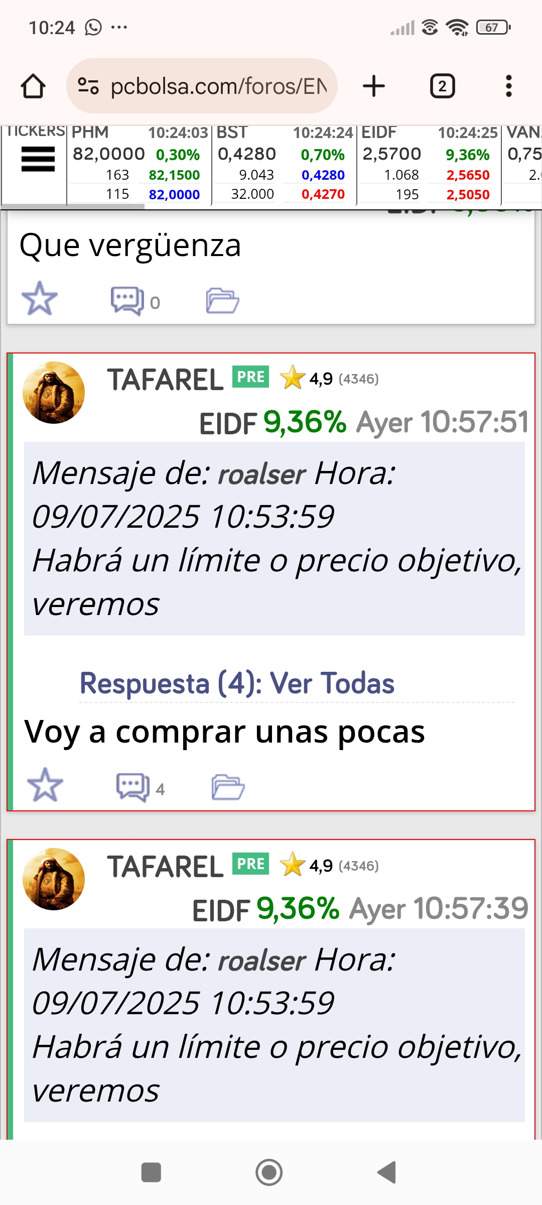Cerca de vender de nuevo, si pasa los 2.595 que es venta las dejare