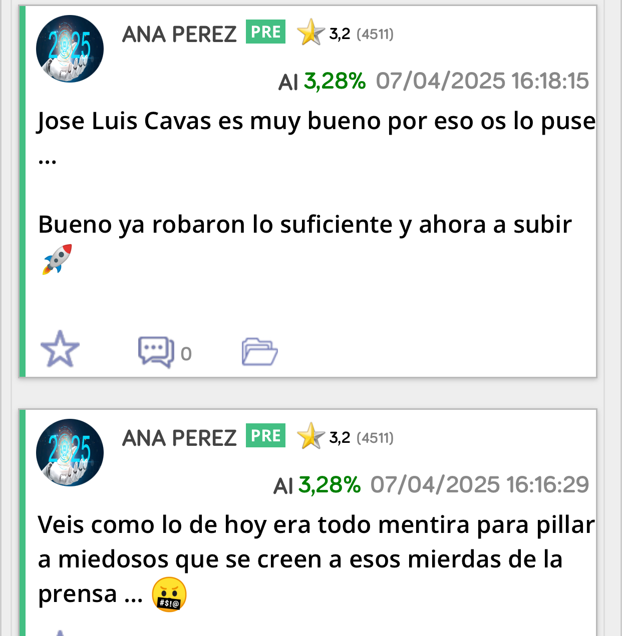 Hay que hacer lo contrario a lo que diga la prensa que sirven a los tiburones de Wall Street que mandan en todo el mundo
En el Ibex también…
Últimamente estoy muy enfadada jajaja pero es que menuda manipulación más asquerosa del mercado… <span class="Emo25"> </span>
Aquí también está muy manipulada pero confío en la empresa…
En eso no cambia nada por mi parte