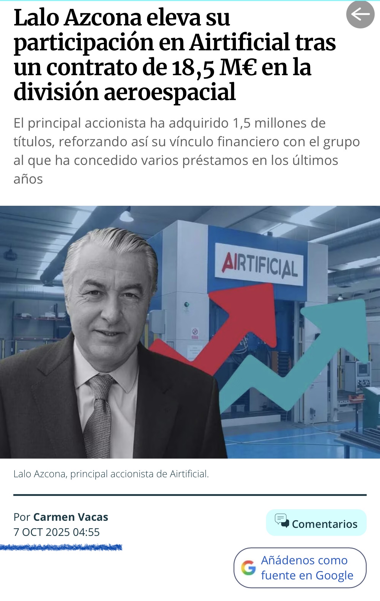 Esa noticia de SII Group viene de muy para evitar tensiones de caja en la empresa por los retrasos del sector de Defensa pero la burocracia de nuevo lo retrasó y contará para 2026.
2025 se caracterizó por regar de miles de millones a las grandes empresas sobre todo a Indra olvidando a las pequeñas…
Nada nuevo bajo el sol español <span class="Emo26"> </span>
El que nunca pierde el tiempo ni dinero es Lalo Azcona y hay que enlazar esas noticias y que días después vino el acuerdo con Indra aunque esas acciones fueron a 0,10 por encima de lo que cotiza ahora y ha seguido promediando gracias a las pérdidas que dieron por esos retrasos precisamente a 0,07 y 0,08
Le gustan los números redondos jjjj