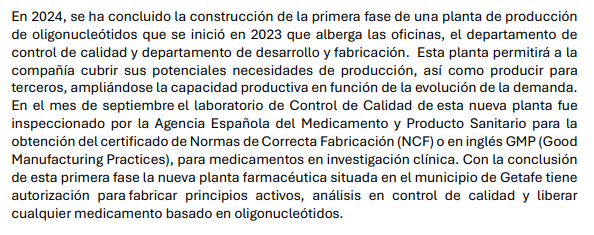 Ecs, pues parece que ya tienen autorización en la Planta de Sylentis. Mira lo que puso la Empresa el día de los resultados