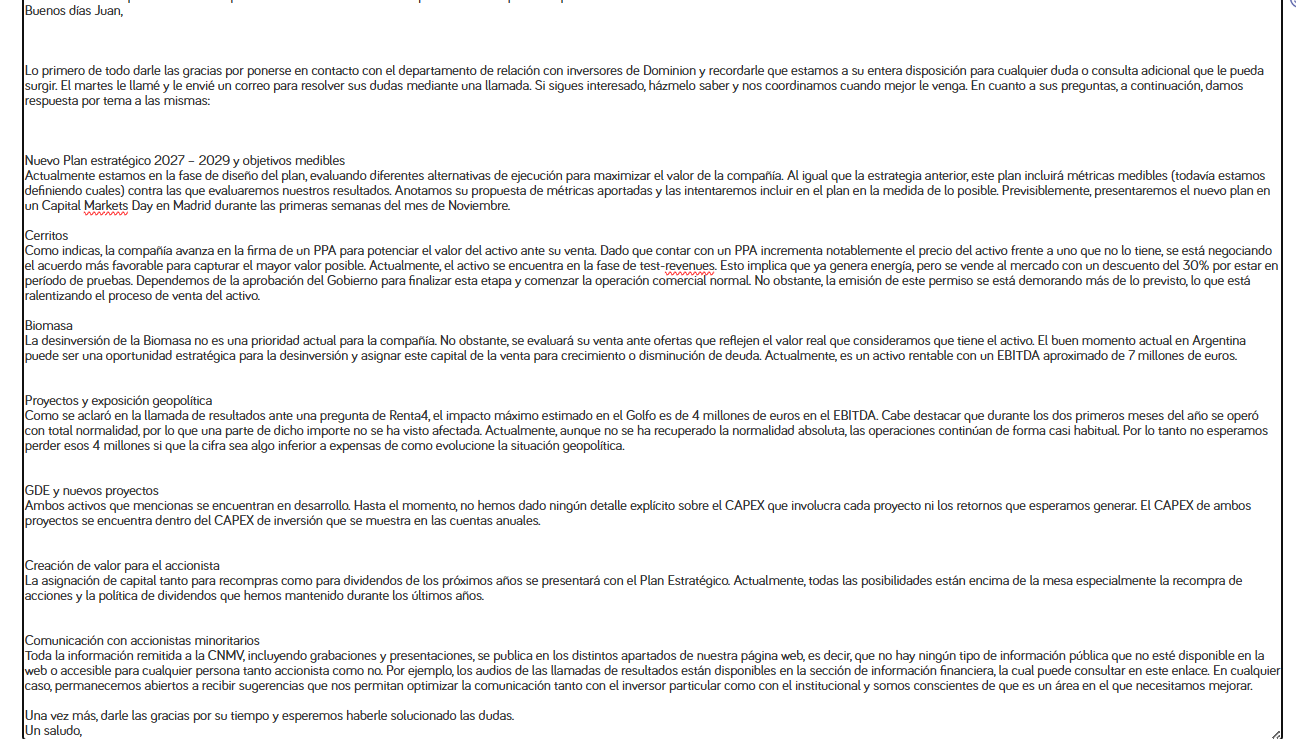Finalmente me respondieron al mail que les envié. Incluso me llamaron por teléfono.. Copio su respuesta. es bastante extenso, no me deja subirlo de una, así que le hago foto para que lo veaís, aporta mucha información que yo no tenía.