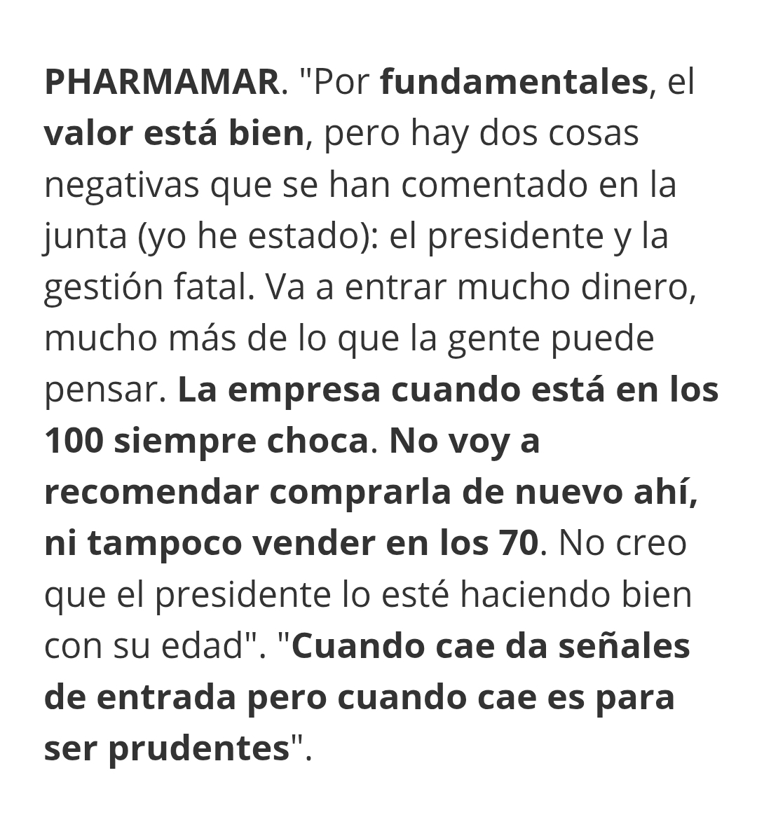 Me parto con el comentario <span class="Emo5"> </span> <span class="Emo5"> </span>
Dos cosas negativas:
Presidente y la gestión
Pero oooooooo
Bien por fundamentales y va entrar muuuucho dinero ,muuuuucho
NO recomienda comprar en máximos! Bien
A no ser que rompa resistencia no?
Ni tampoco vender en 70, normal es soporte , venderás si lo pierde , ahora 64/65
Hay cada comentario....
De relleno