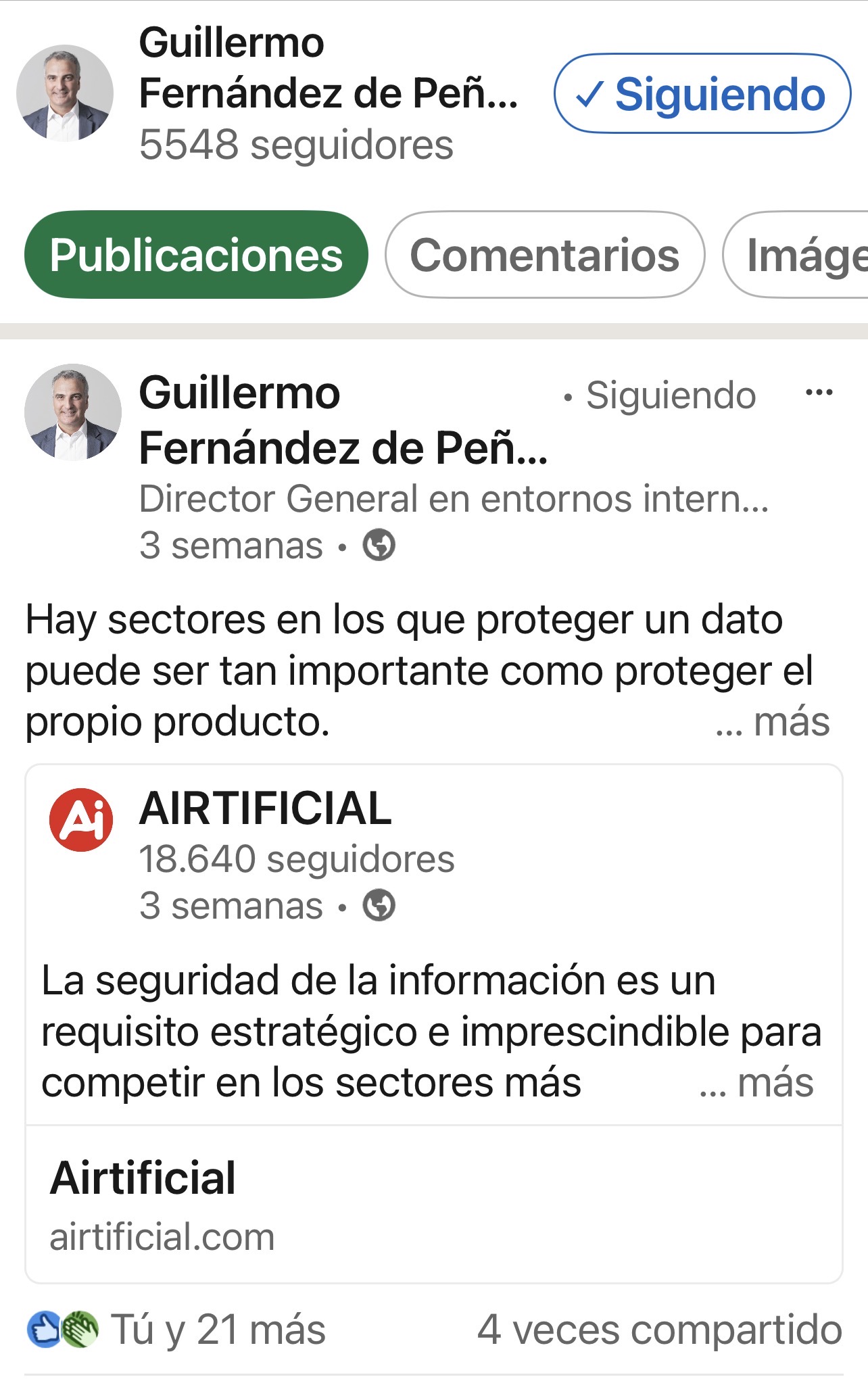 Yo sigo investigando porque aquí hay gato encerrado… <span class="Emo3"> </span> mmmm jjjjj
Pues primera pista … <span class="Emo38"> </span> jjjj
El CEO está ausente ante una noticia tan importante…
Raro no ?
Cualquier CEO estaría encantado de transmitir él personalmente este acuerdo de tanto calado y más sabiendo que los minoristas llevamos esperándolo mucho tiempo pacientemente o no tanto jjjj
Me parece una falta de respeto hacia el accionista minoritario y creo que lo saben así que no es algo natural sino forzado.
Ha sido Jordi el que lo ha comunicado en LinkedIn.