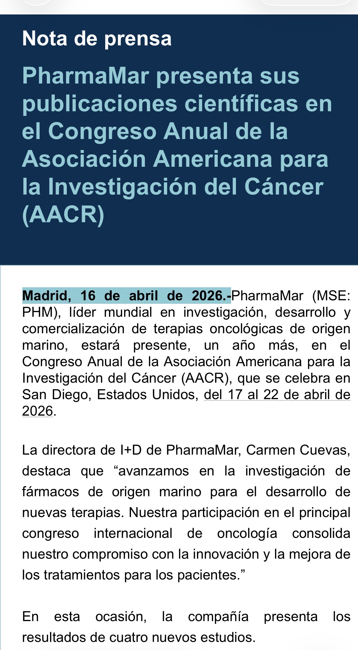 Nota de prensa.