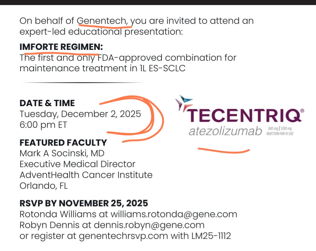 Más programas de educación de oncólogos de GENENTECH -ROCHE - IMFORTE
tanto Genentech como Jazz están on fire con el tema
El 2 de diciembre .