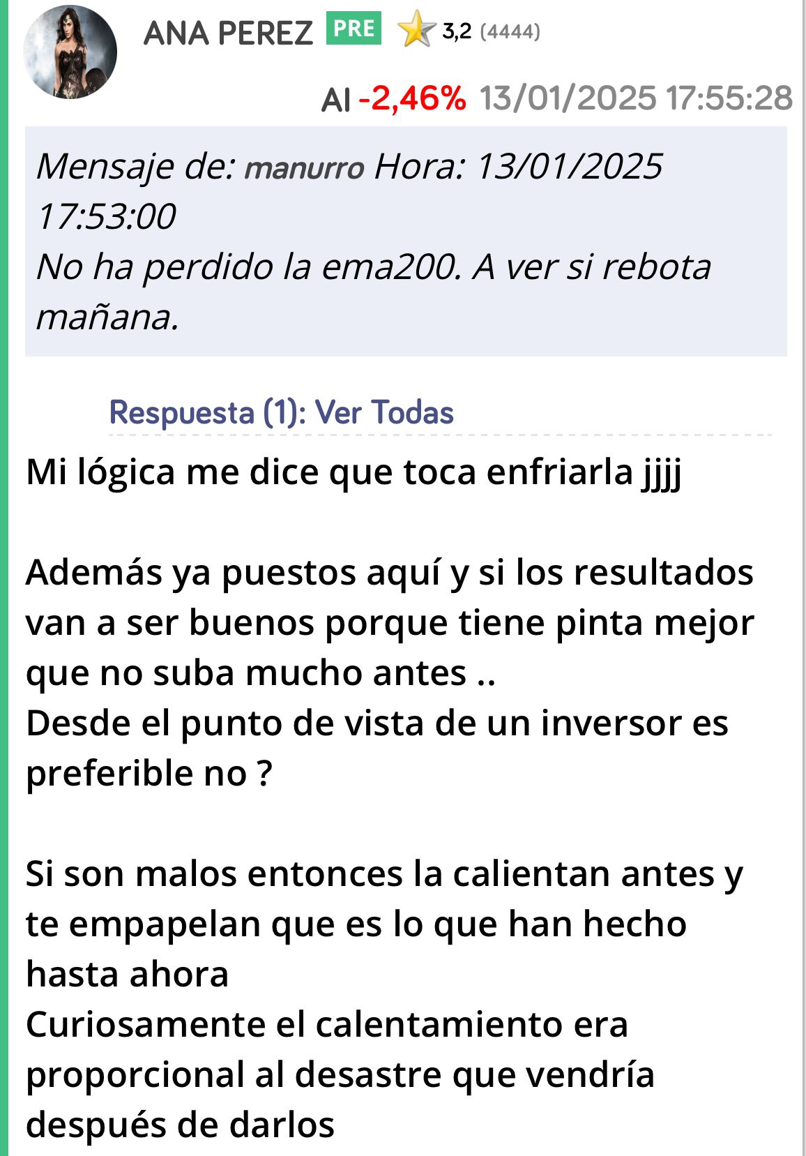 Los resultados han sido buenos o malos ?
La escindieron después del subidón tras la AK como dije o no ?
13 de Enero es ese mensaje
Se ha cumplido todo o no ?
Lógicamente subirá cuando ellos quieran… !!
