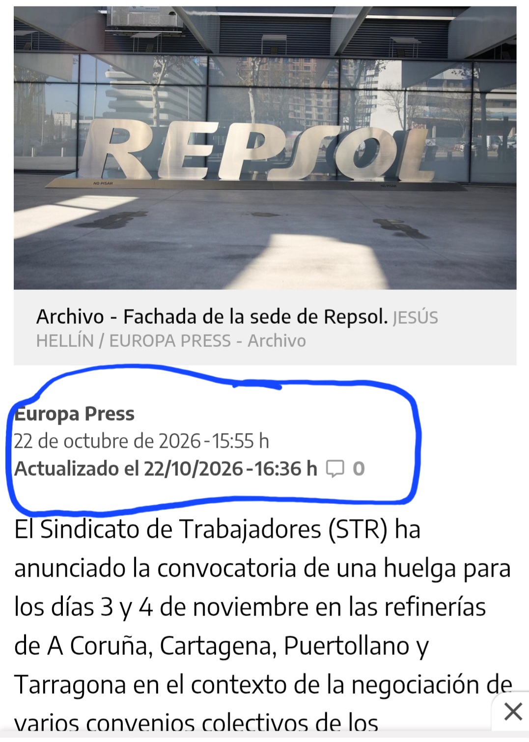Correcto Diego la salida de la noticia coincide con la bajada que comenzo justo a esa hora, pues si ha bajado por este motivo no me preocupo mucho, llegarán a un acuerdo ante de la huelga,