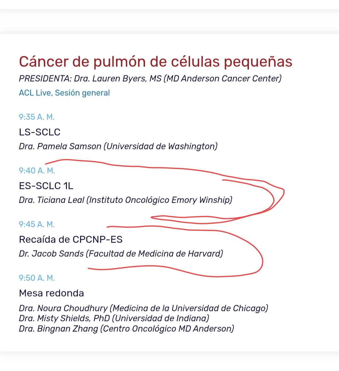 Aquí en este apartado del TEXAS LUNG CÁNCER se hablará de Imforte , es un ensayo clave para Ticiana Leal , así lo dijo hace pocos días en un congreso de su universidad .
Tb es profesora .
Y en la mesa redonda tb va a estar Misty Shields ...la de ..
I CAN"T WAIT