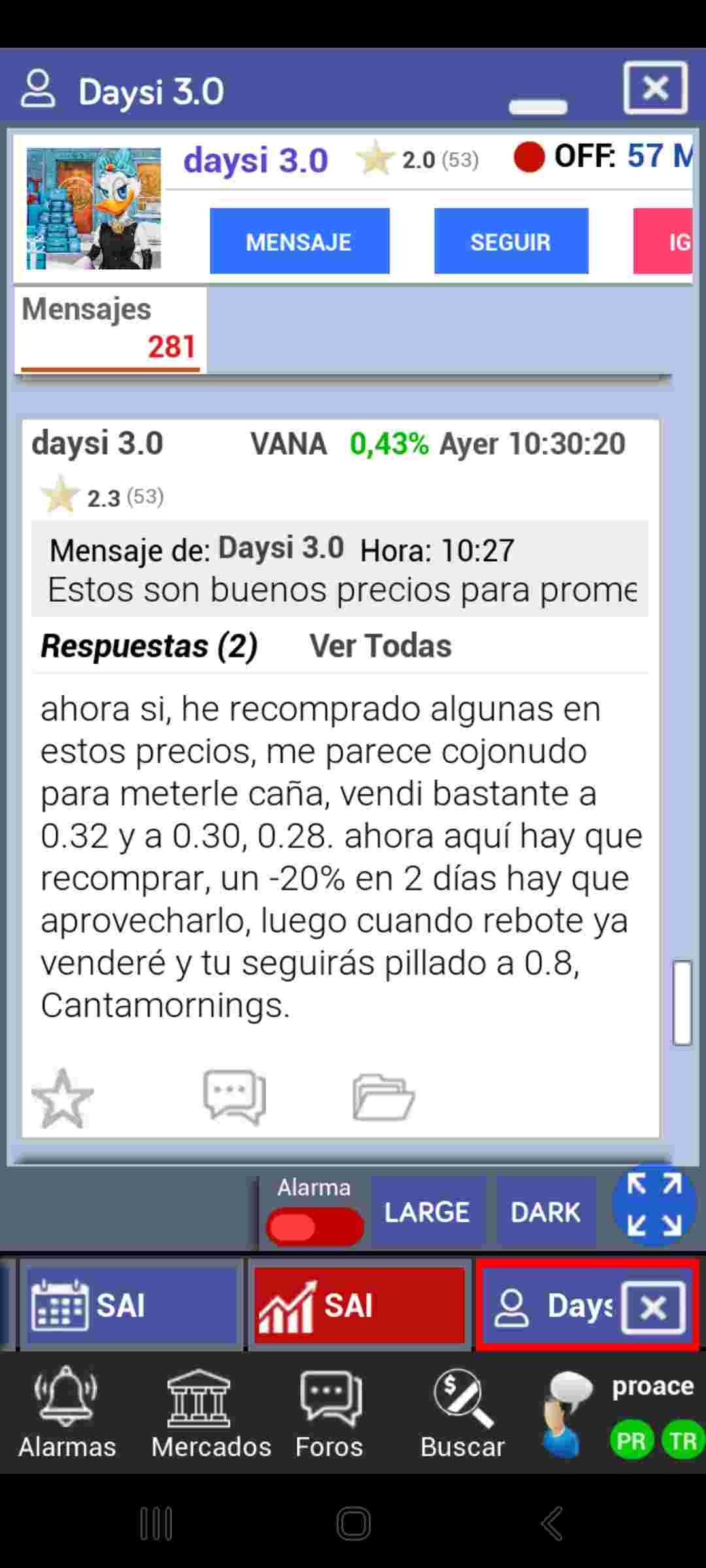 grafico de la accion Vanadi Coffee