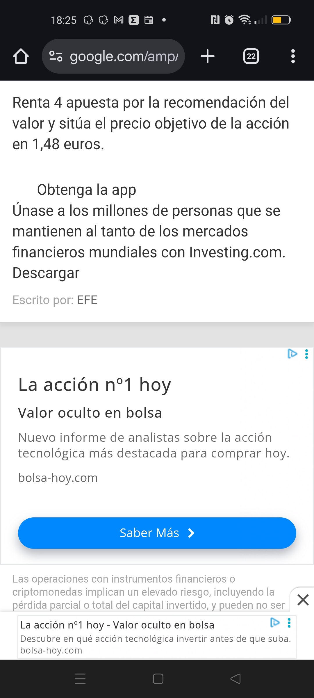 grafico de la accion Linea Directa