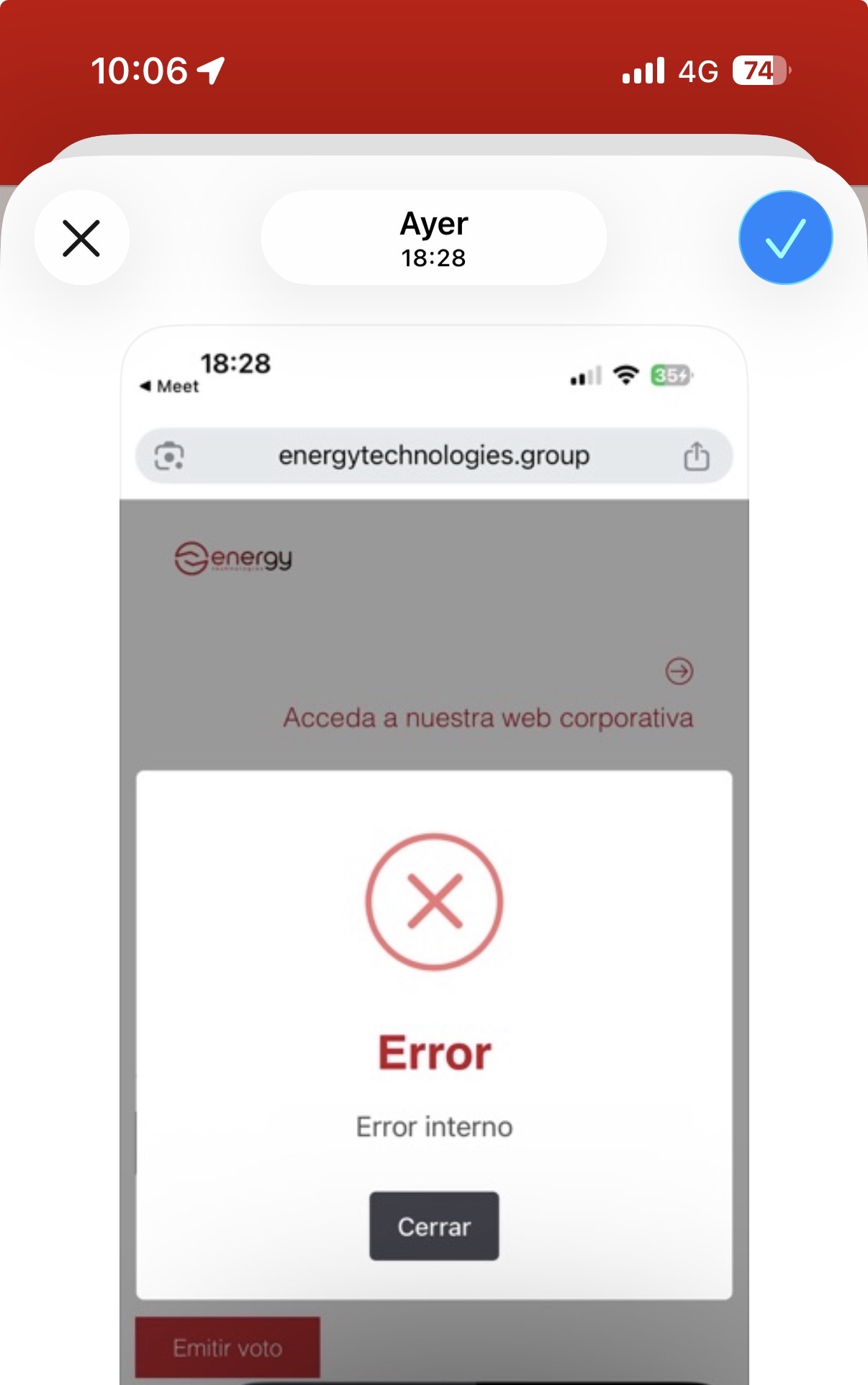 A esto te refieres.. que si ponía abstención me daba error en todas las votaciones , y si luego ponía en blanco o que si , me dejaba votar .
Se dijo que resido en Bilbao, y es mentira, que estoy atacando la plataforma con diferentes ips, cuando no tengo ni idea de eso, además que estuve más de media reunión trabajando en un local, que no está en Bilbao.
Eso sí, pido disculpas porque me quite la camiseta cuando llegué a casa, todo sudado y se me veía el torso. Eso fue error mío estando conectado con la cámara .