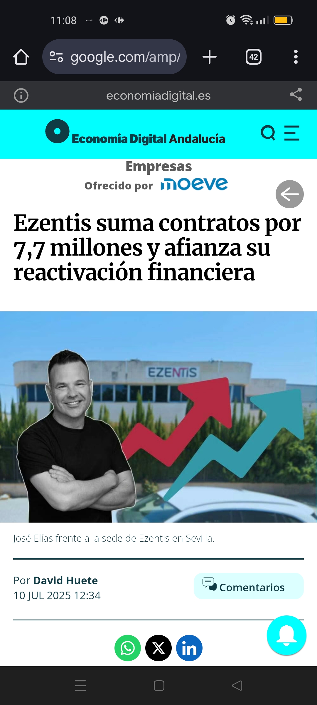 La verdad que el Sr Elías sabe venderse. Ya podría gestionar y vender la imagen de ezentis mejor.