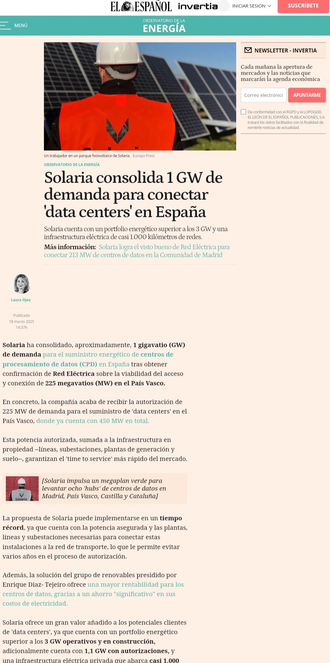 Ya aparece en los Medios que ya tenemos 1GW para Data Centers.
