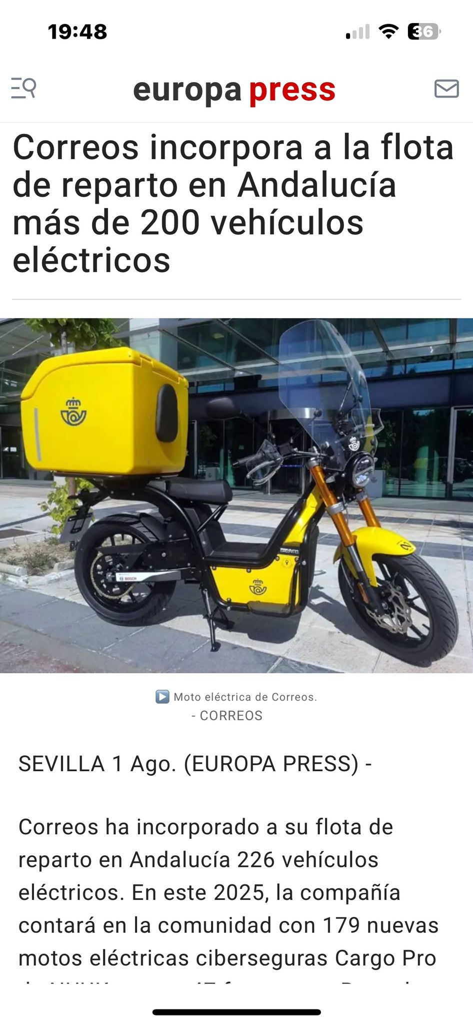 Noticia: 200 baterías para correos movilidad eléctrica motos , END sigue además con su expansión , en el 2028 el 25% de la motos de correos llebarán baterías END.