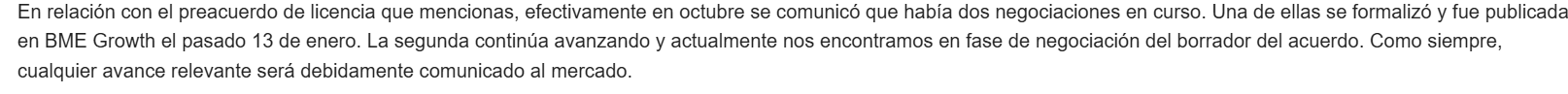 Respuesta a la solicitud del preacuerdo de licencia