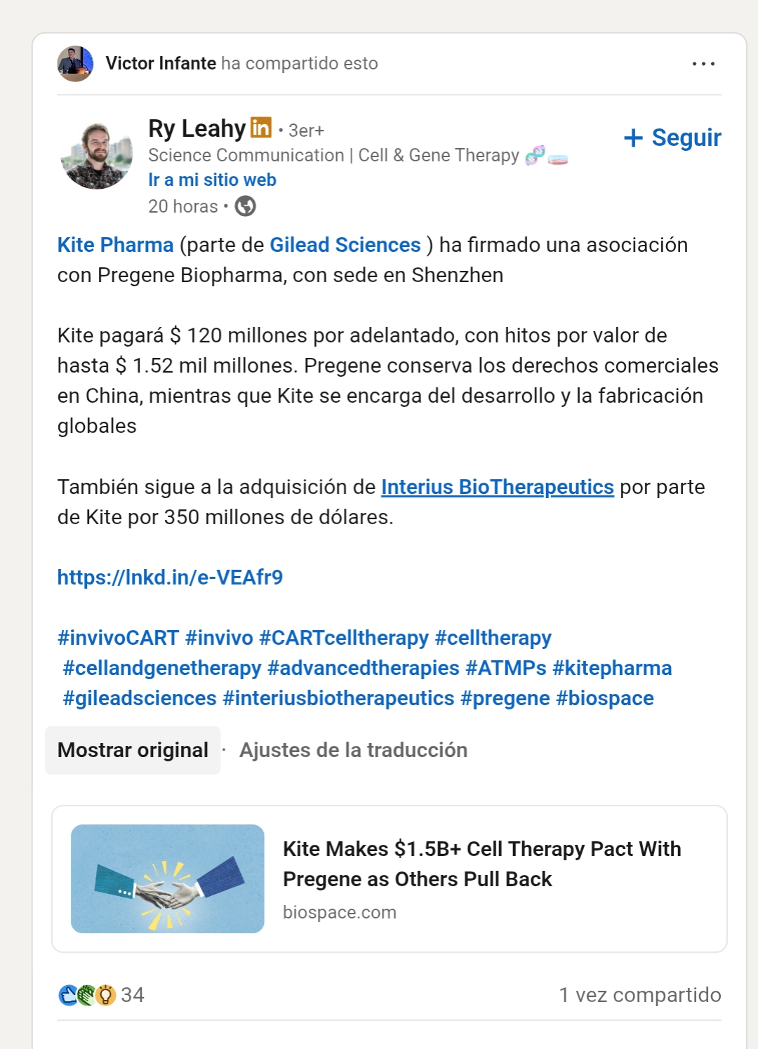 Mientras deja que la acción baje ,el Sr infante se dedica a compartir los éxitos de los demás !no tienes vergüenza!