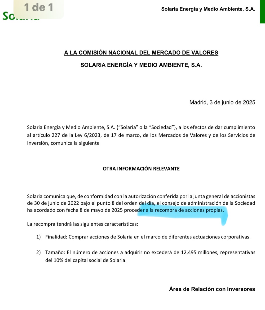 Autocartera!!!!
recompra de acciones propias
Ale cortos ahora tenemos a la empresa comprando alcista <span class="Emo36"> </span>