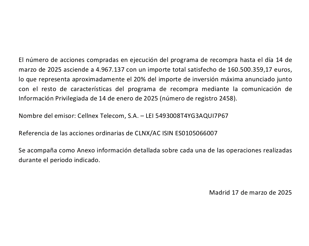 Perdón, según comunicado han comprado casi 5 millones, el 20% de lo q compraran