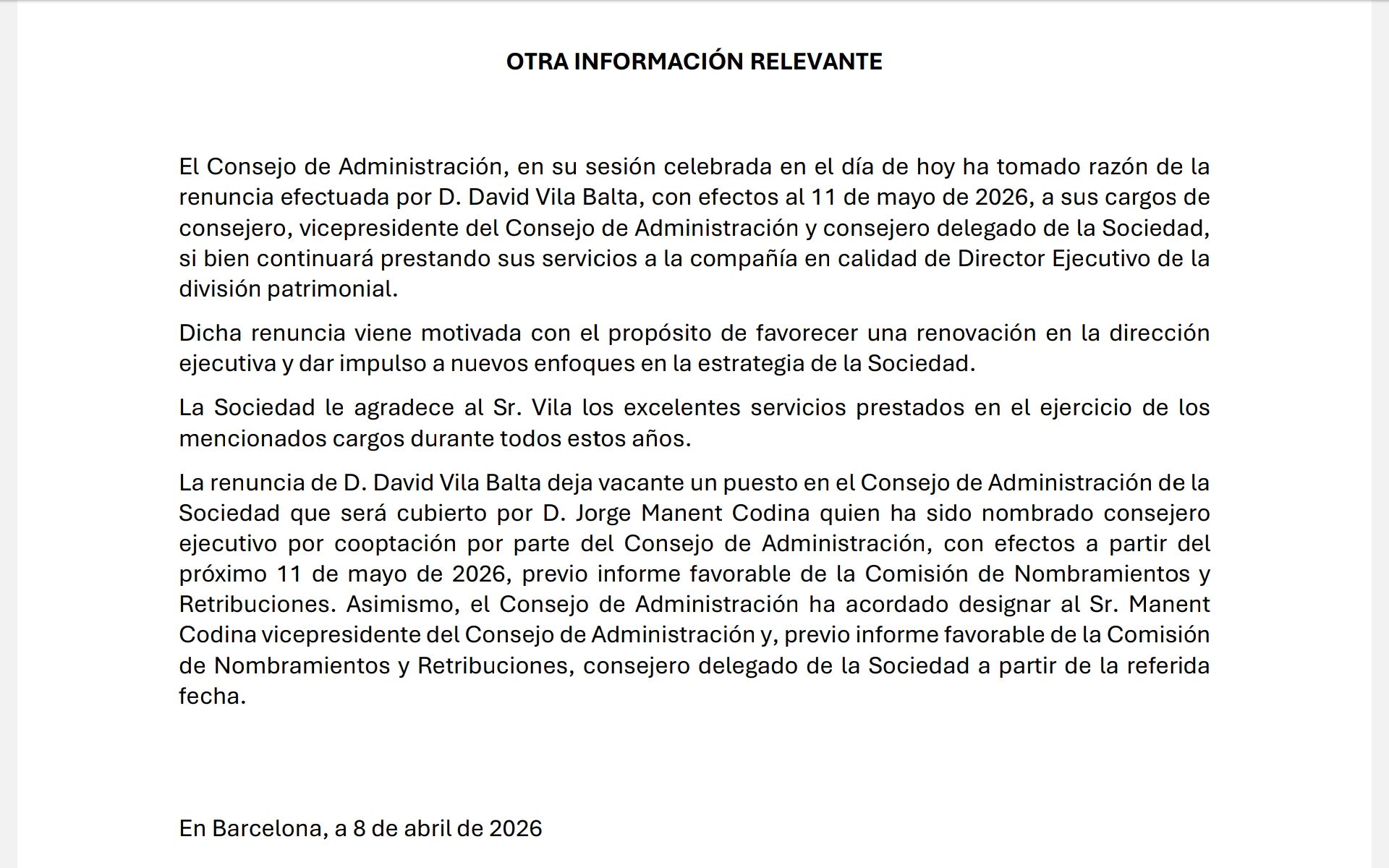 grafico de la accion Renta Corporacion