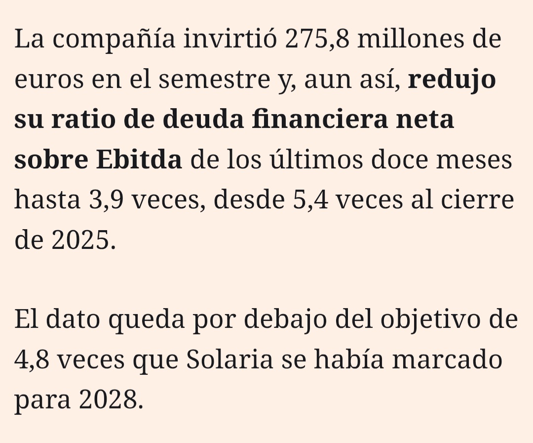 A parte de todos los buenos datos del 2T con el que me quedo es este....Ratio de Deuda sobre Ebitda 3,9....si 3,9... uno de los fundamentales que los analistas ponían en rojo.
Un día menos.