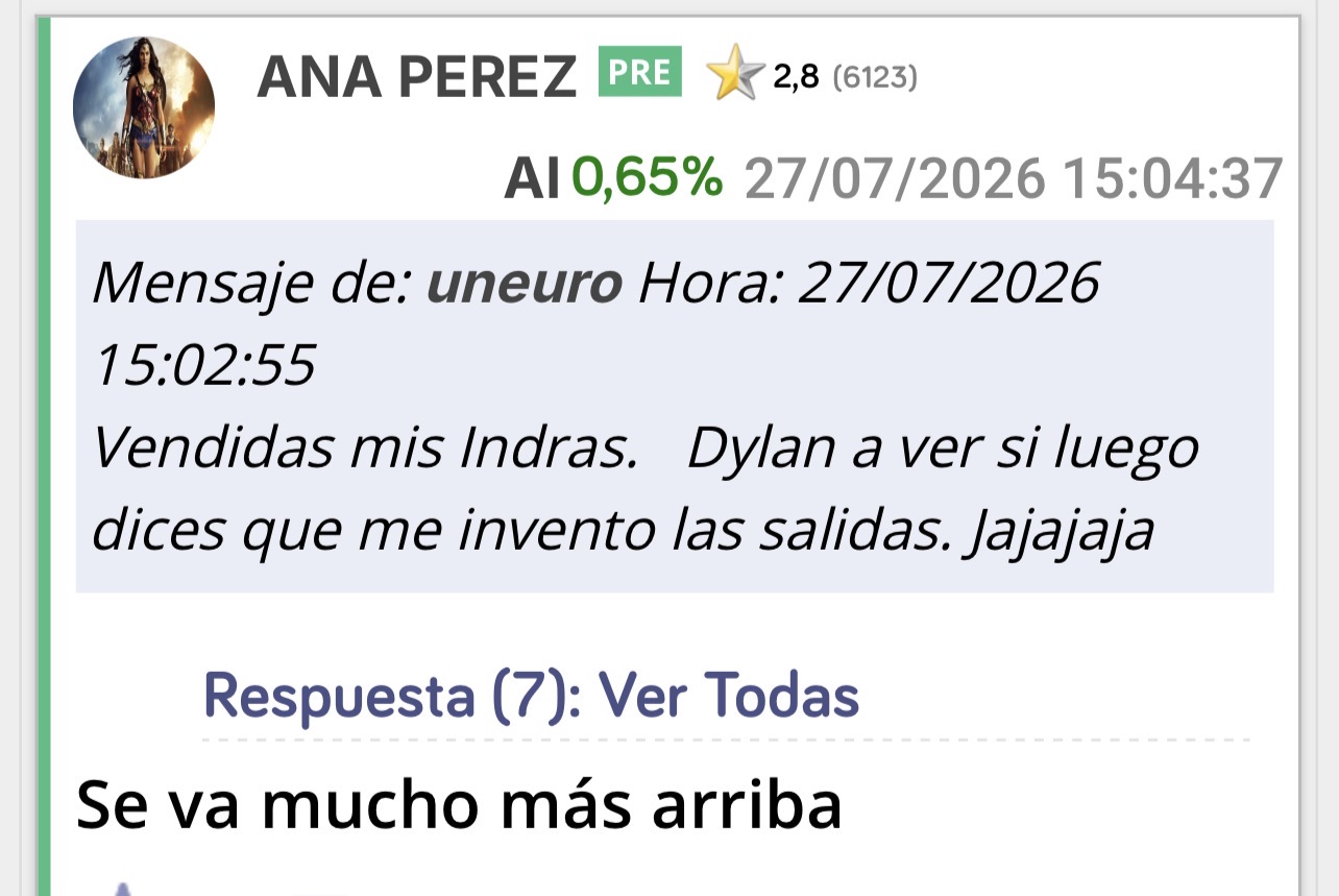 Acerté con Indra
Dije que se iba muy arriba y no para de subir …