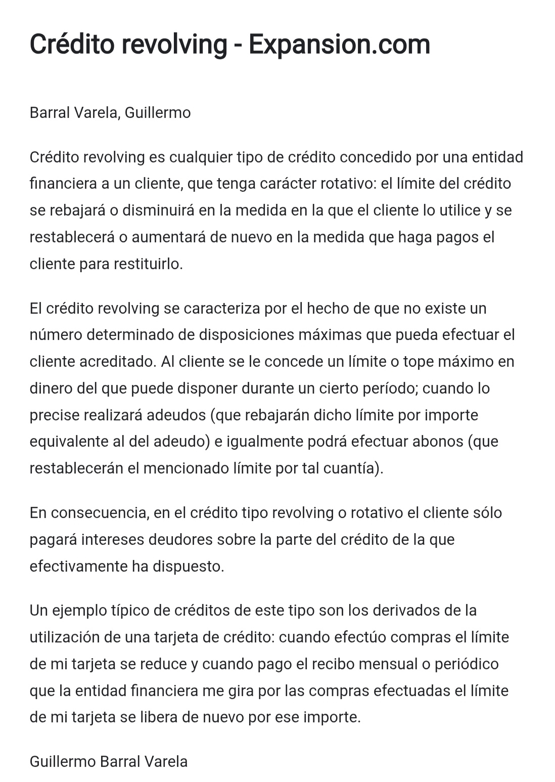 Lo que es un crédito revolving.