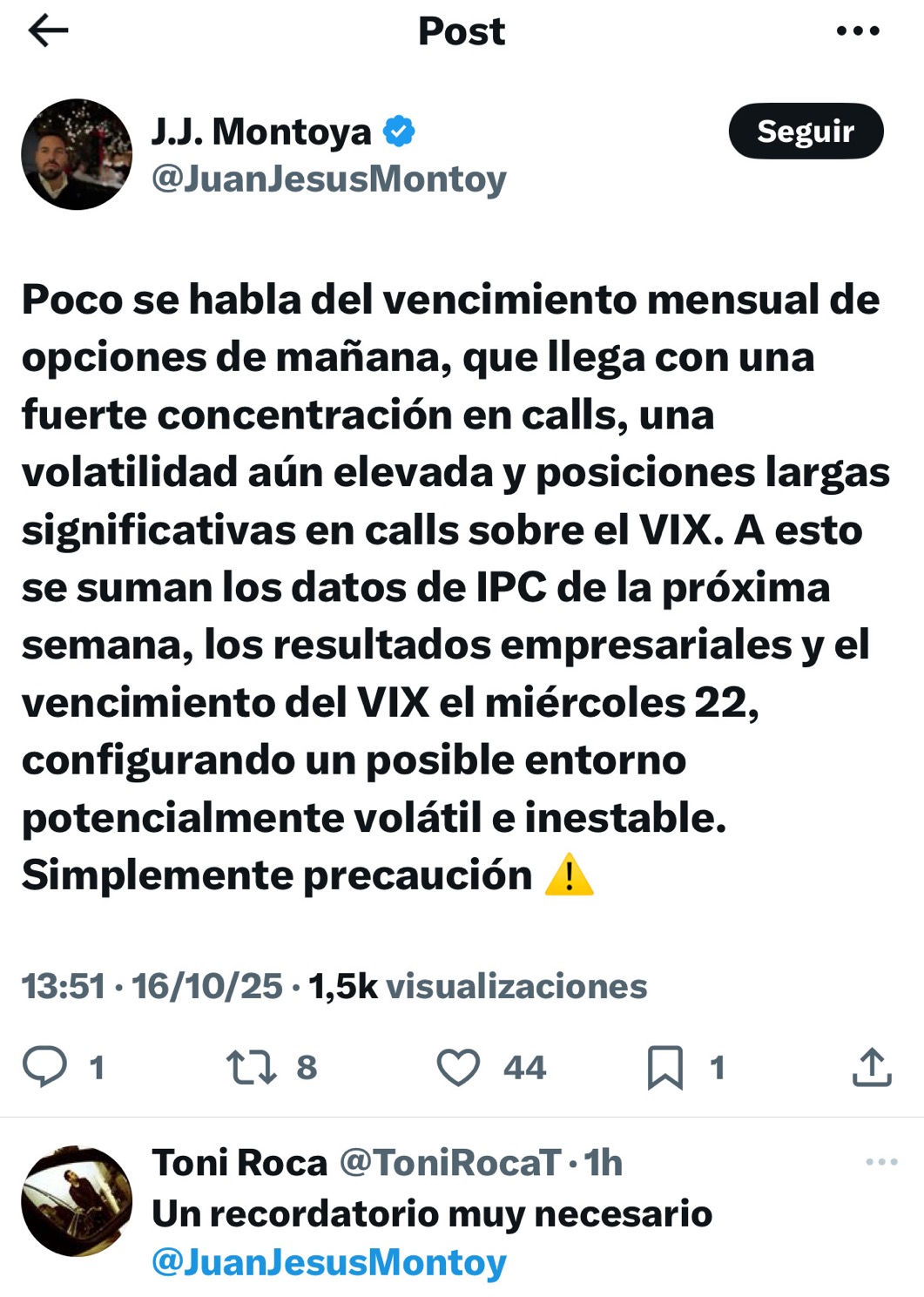 Mañana vencimiento mensual del opciones
