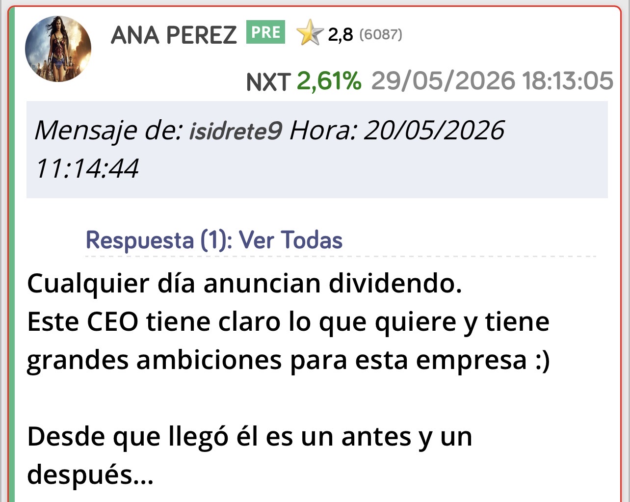 Felicidades Amigodelalma <span class="Emo39"> </span> jjjj
Por cierto acerté esto también <span class="Emo12"> </span> jajaja
Acabo de leer que van a retribuir al accionista a partir del 2028-30