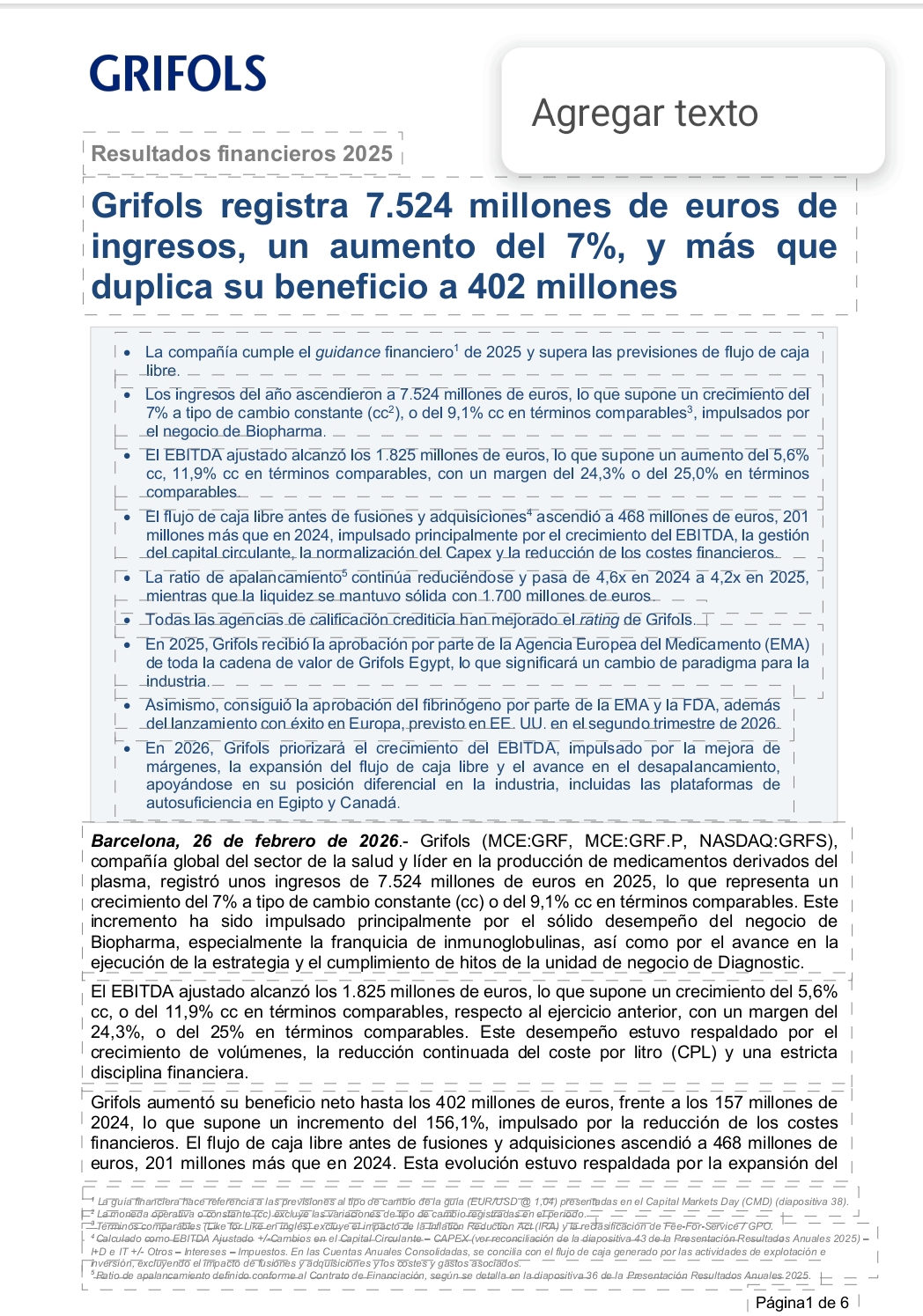 Grifols duplica beneficios