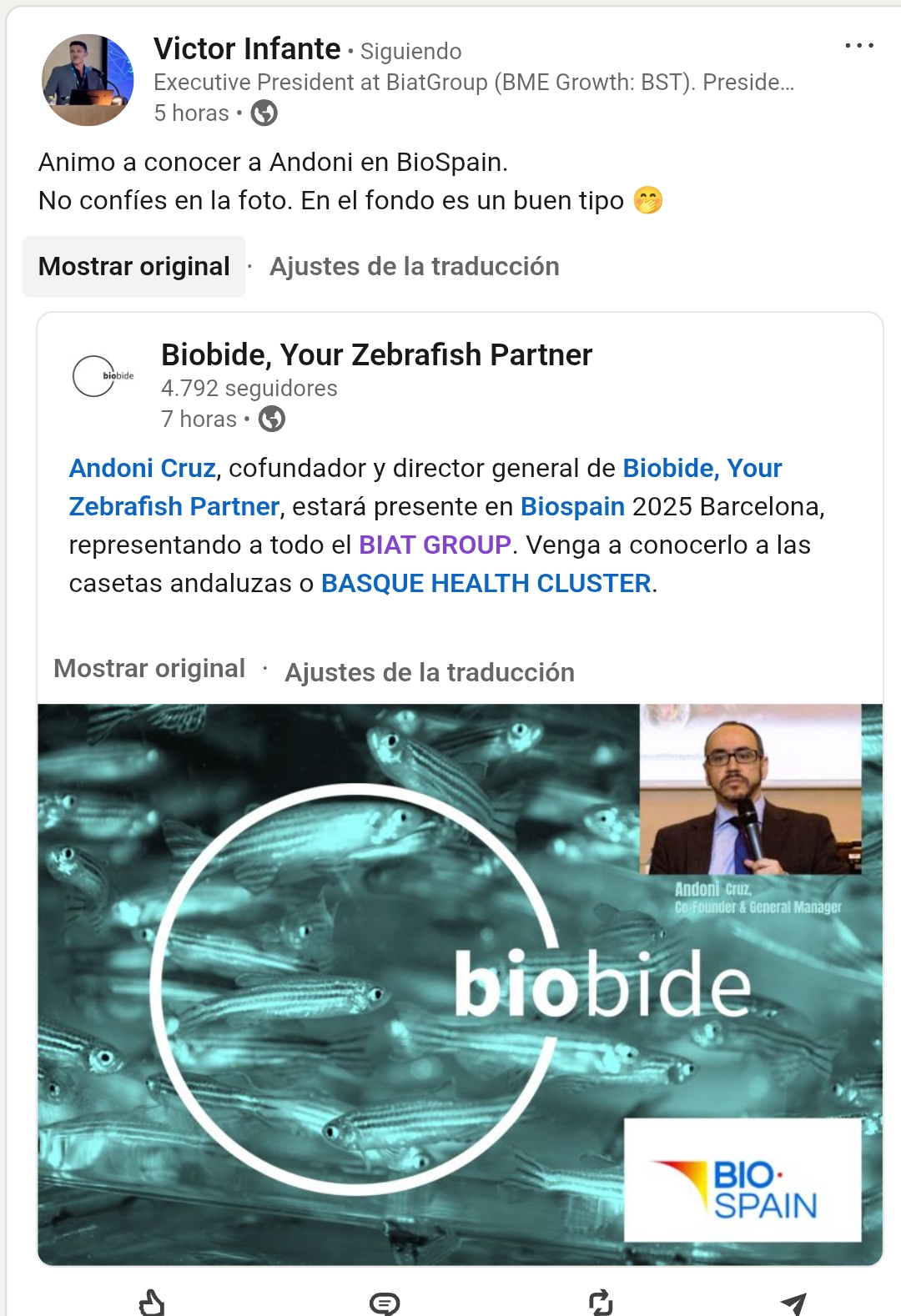 Por si alguno quiere ir en Barcelona a visitar al directo general de biobide