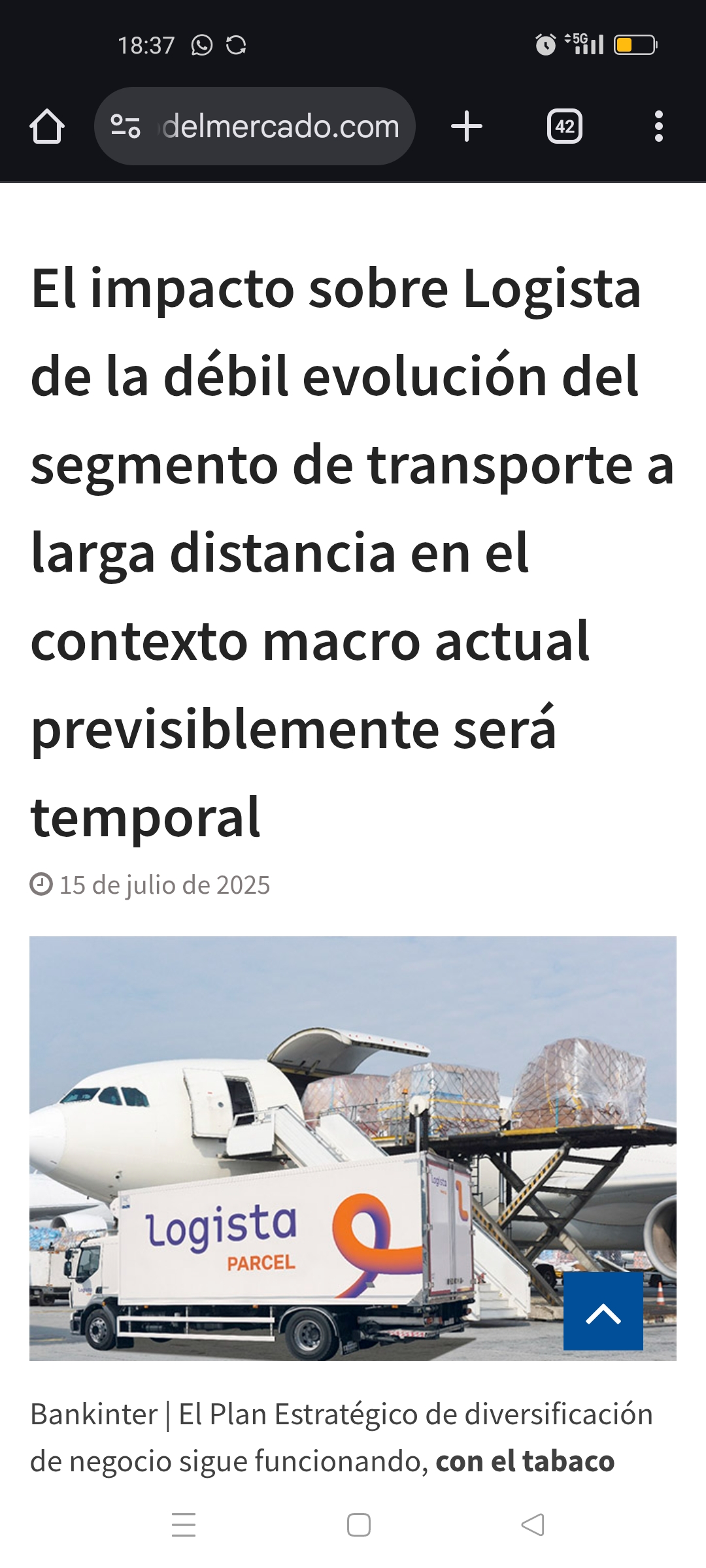 Noticia interesante de logista
https://consensodelmercado.com/es/ibex-35/recomendaciones/el-impacto-sobre-logista-de-la-debil-evolucion-del-segmento-de-transporte-a-larga-distancia-en-el-contexto-macro-actual-previsiblemente-sera-temporal
