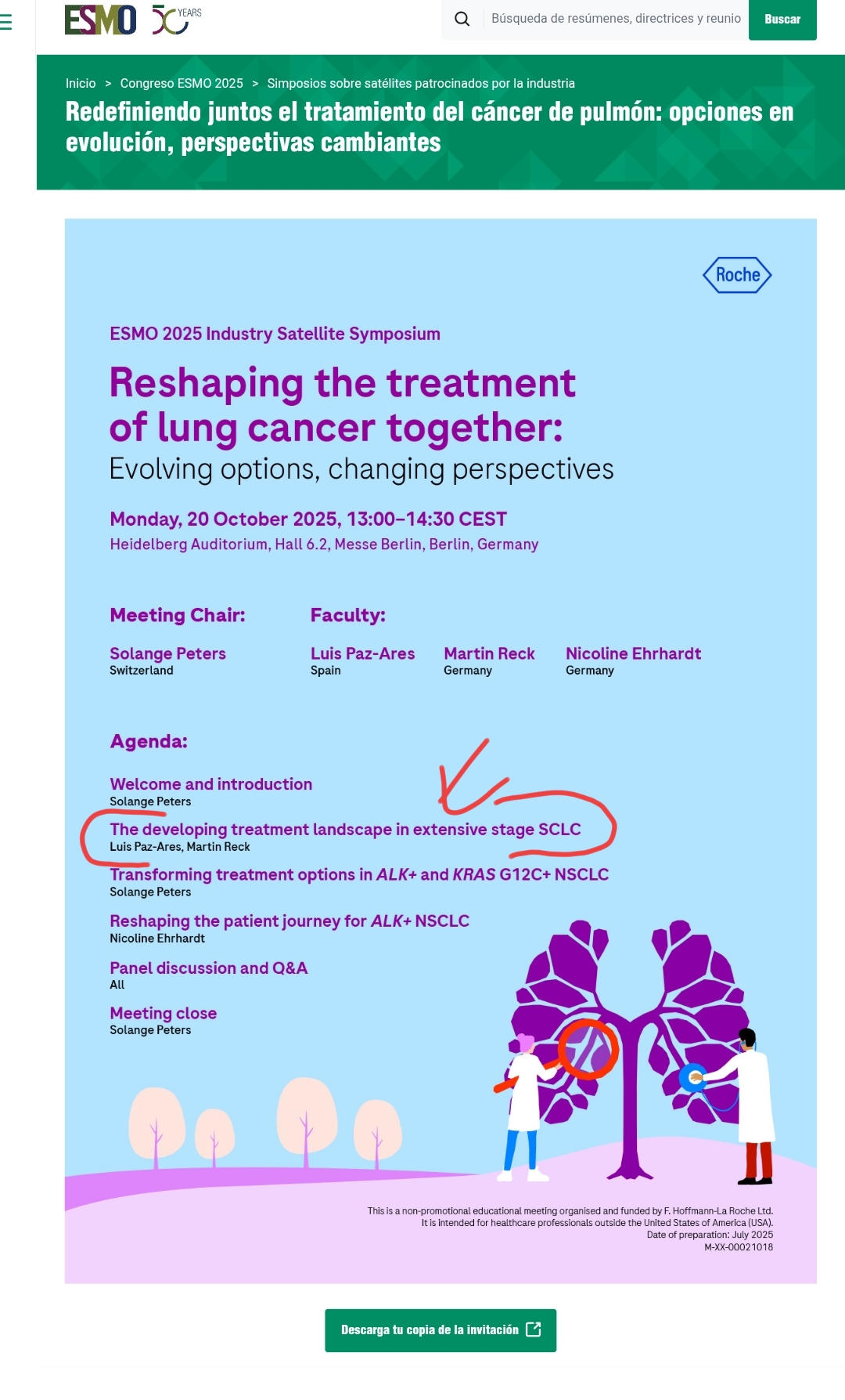 El Simposium de Roche en Esmo Tema pulmón, parte SCLC . ...ImForte
Con The developing treatment landscape in extensive stage SCLC
Luis Paz-Ares, Martin Reck
Martín Reck es el de la Expo oral tb en IASLC ahora en unos días.