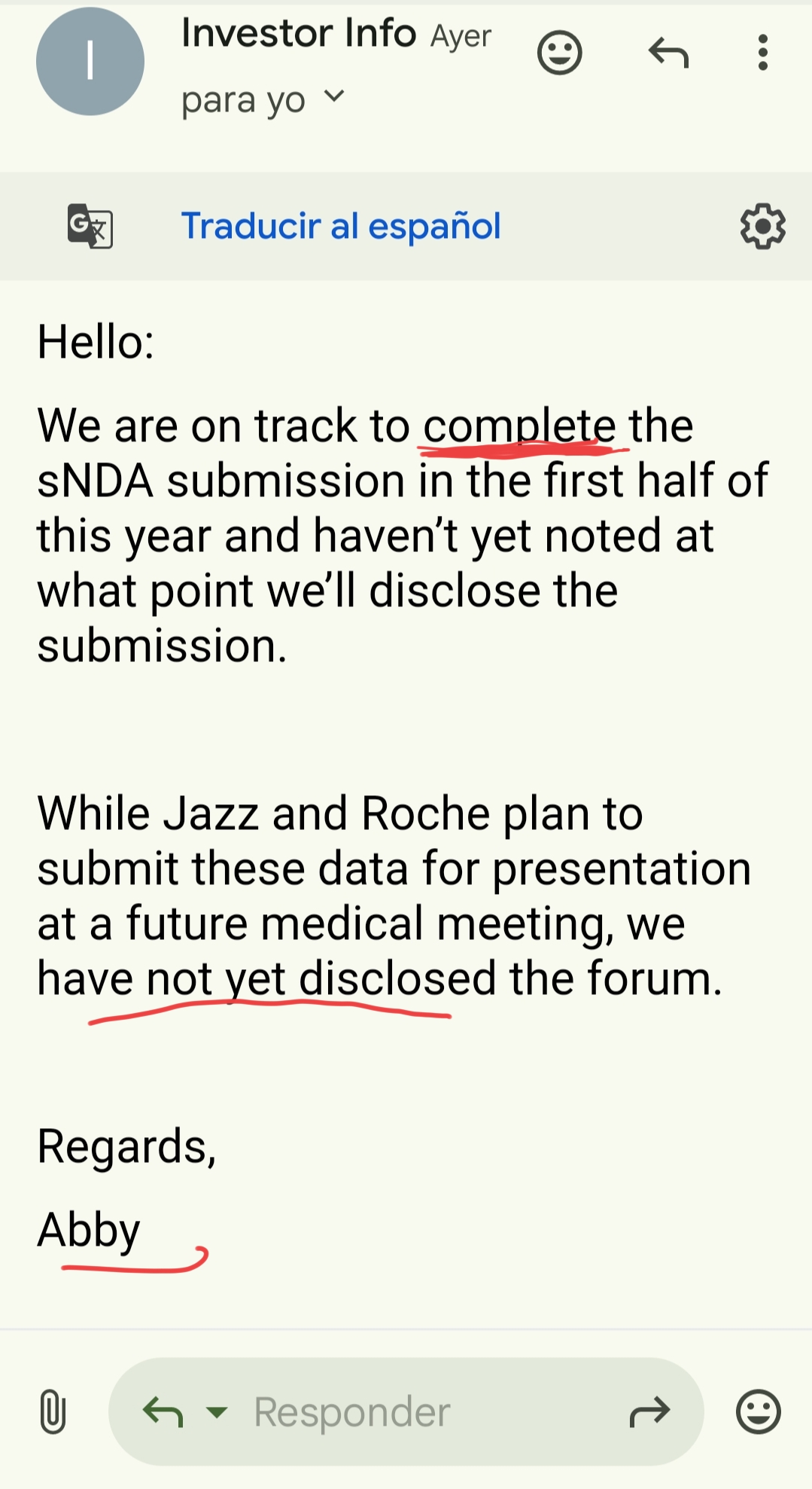 He vuelto a preguntarle a Jazz ...
Cuàndo està listo el dossier tema FDA?
En qué congreso presentamos datos?
..por si colaba ;
Y me dicen..