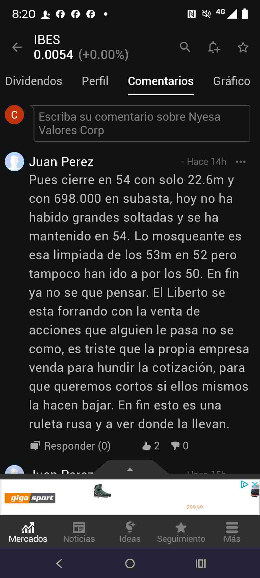 grafico de la accion Nyesa Valores