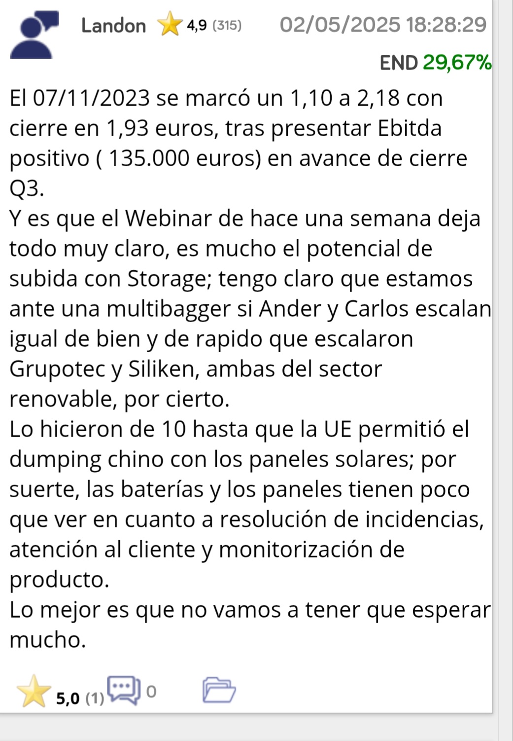 Récord histórico de volumen negociado.
Todo avisado desde que estábamos a 1,15.
Esto es un aperitivo, 22,5MM de Market Cap es una broma para lo que viene; el premio gordo, como siempre, para quienes se hayan informado bien del tren donde están subidos. Habrá muchos que regalen sus títulos, el resto a disfrutar.