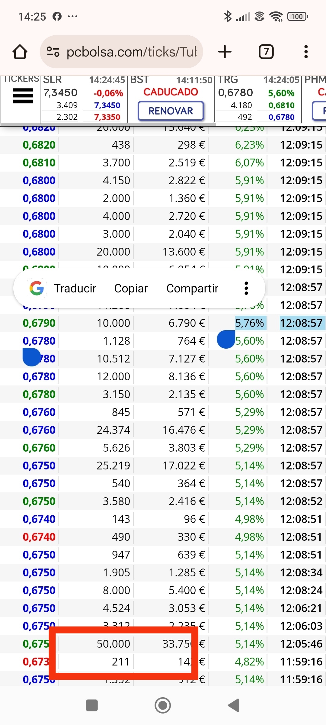 El último en salir fue antes de la subida a los 0.69...ya sabéis que son los que mandan