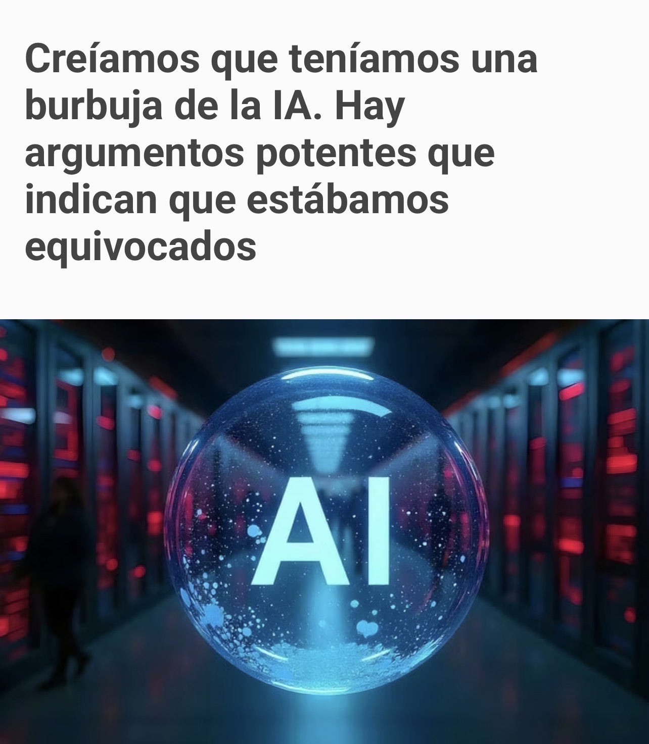 Otro asunto importante también que aquí a este mercado tan sabio le ha podido echar para atrás en invertir aquí ya que lo lleva hasta implícito en el nombre…
Lo de la Inteligencia Artificial
Cuántas veces he defendido aquí que era mentira que hubiera una burbuja…
Muchas veces verdad ?
Tan idiota no soy como aquí me pintan <span class="Emo41"> </span>